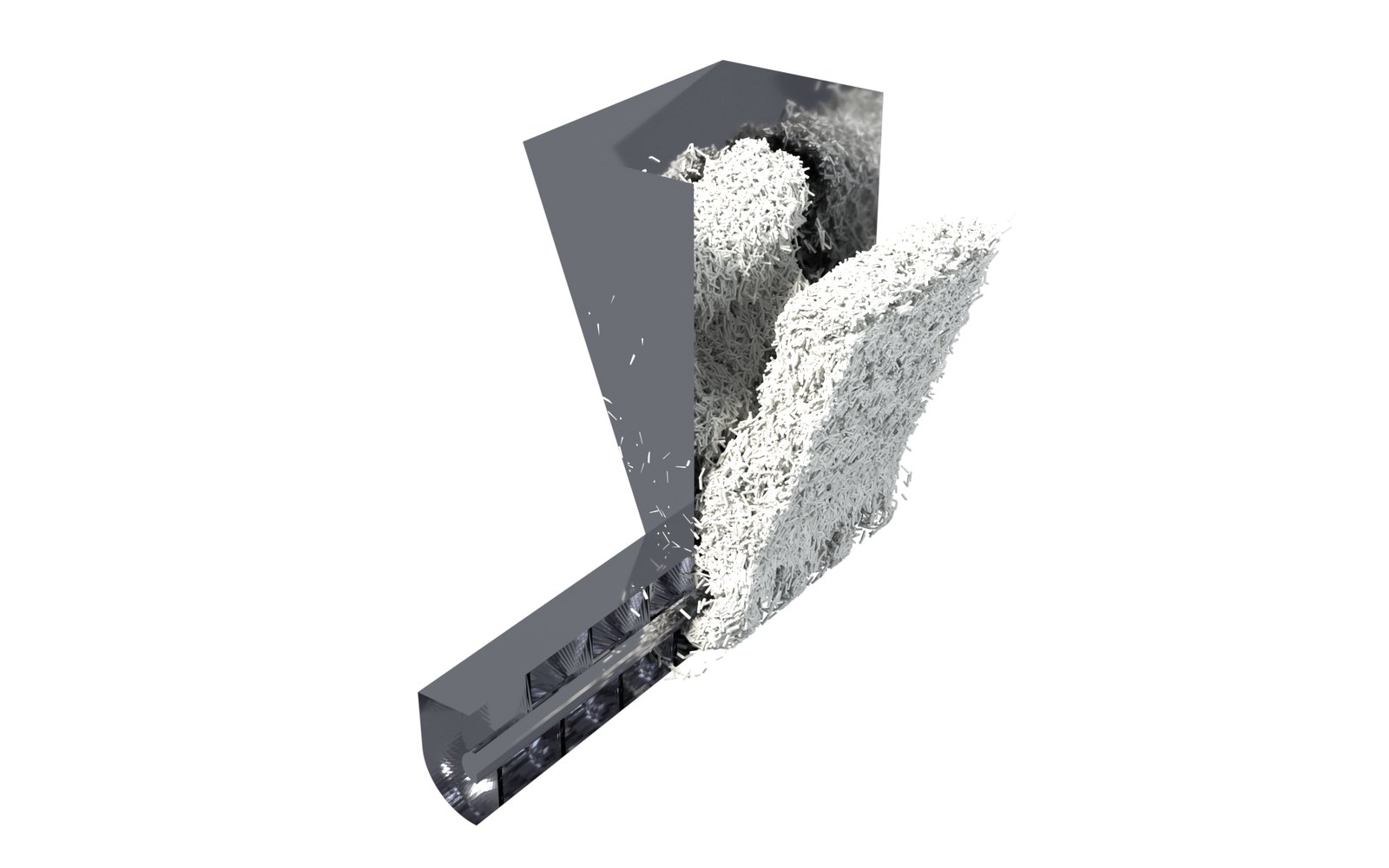 Needle shaped paracetamol crystals in a screw feeder