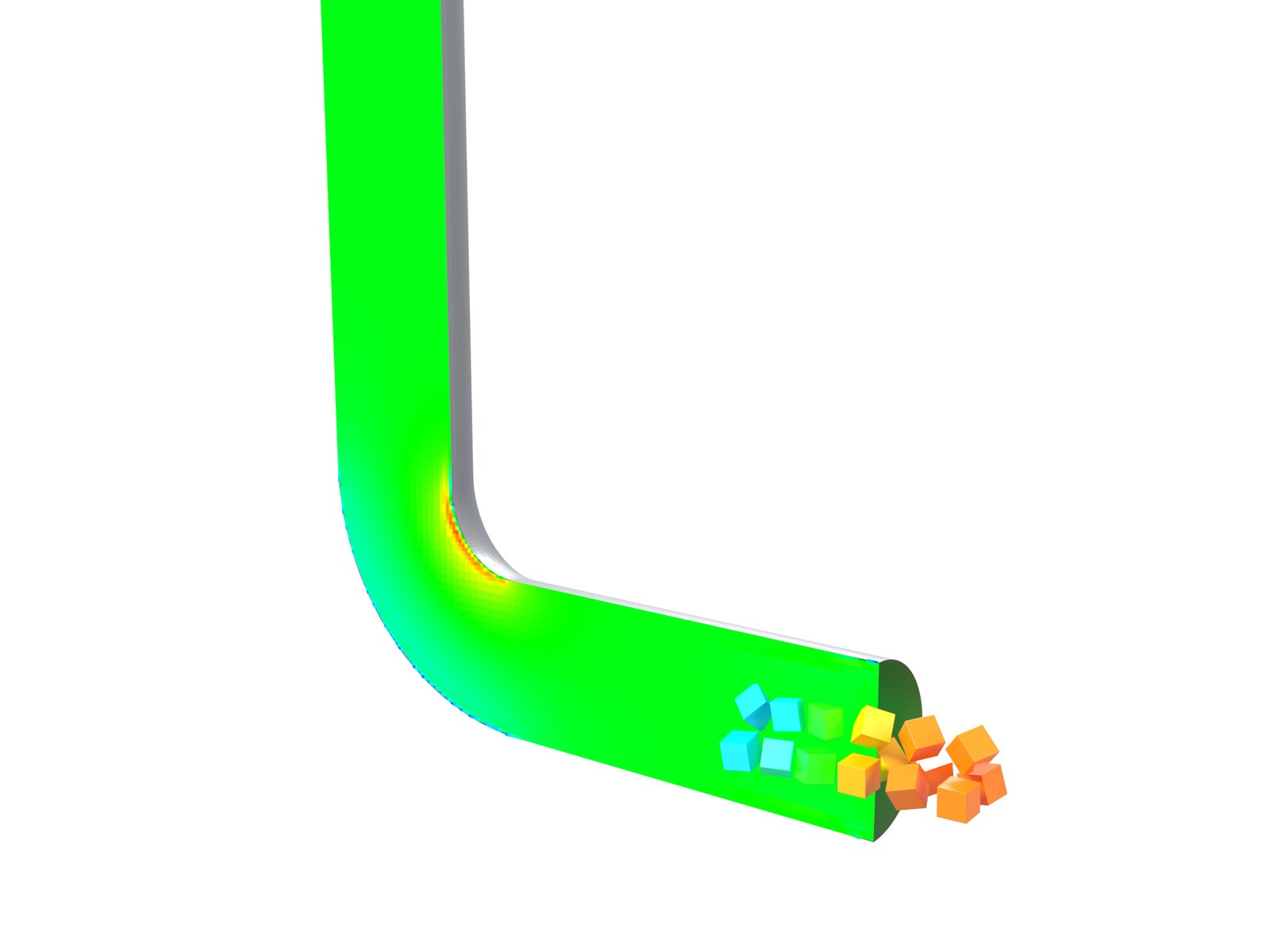 Polyhedral particles in a pipe bend