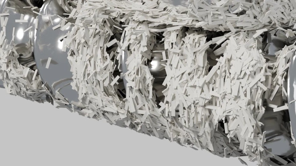 Needle shaped particles in a screw feeder, one particle ringed