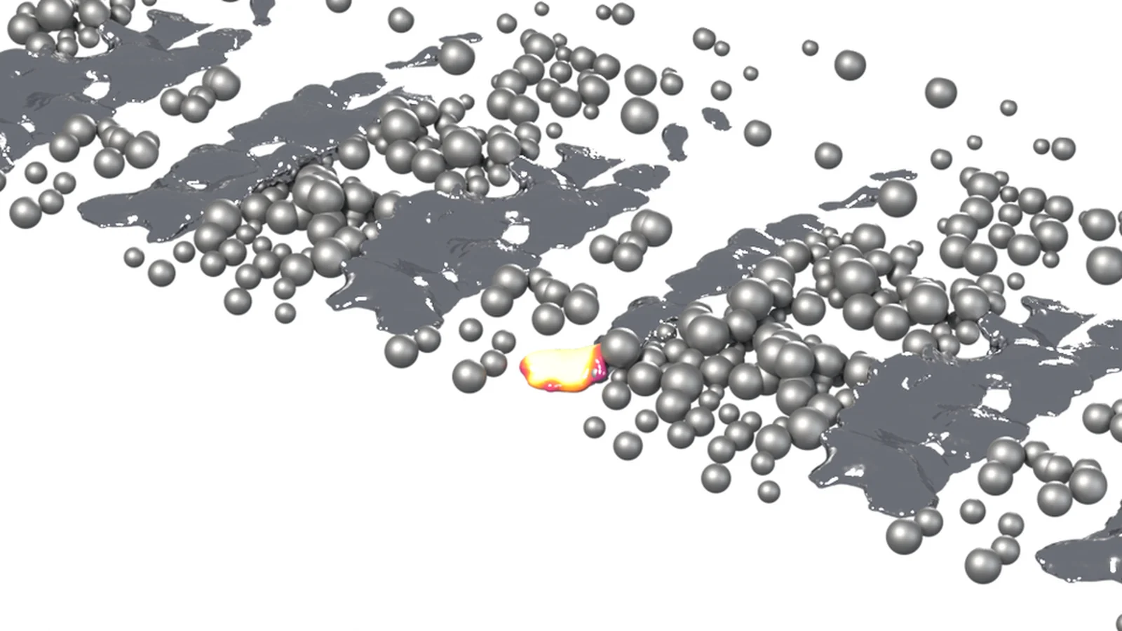 Laser powder bed fusion: powder melting into a liquid metal pool on the current track
