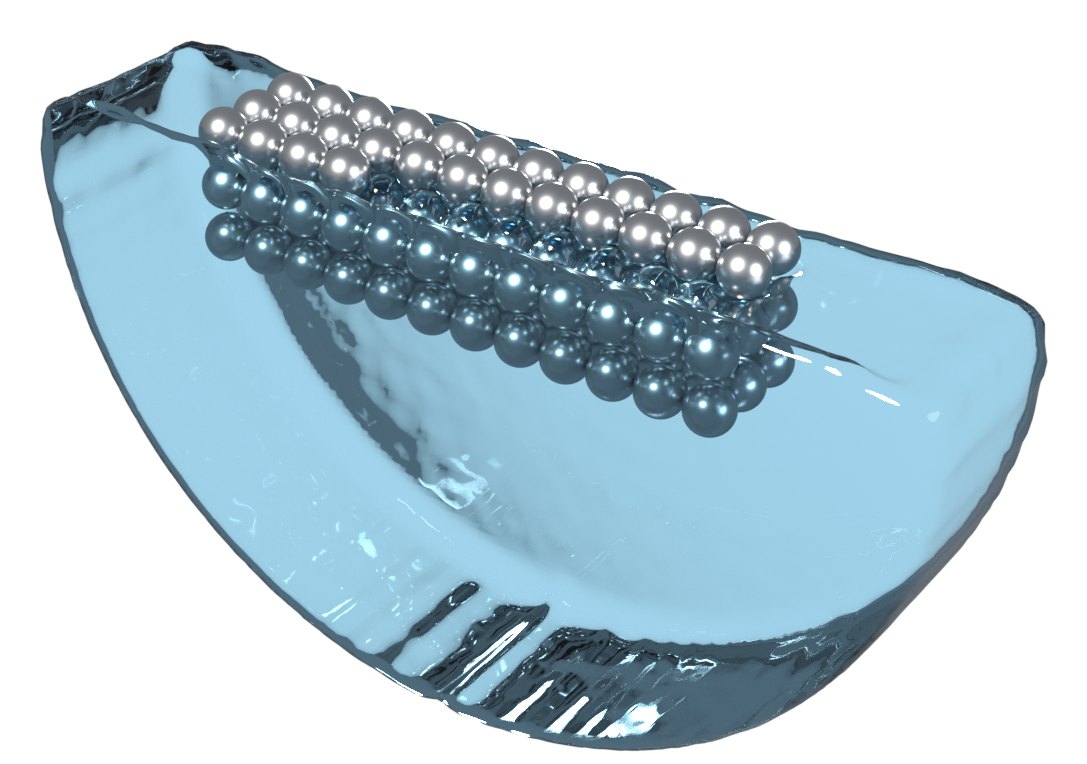 Steel balls entering SPH water, coupled with DEM